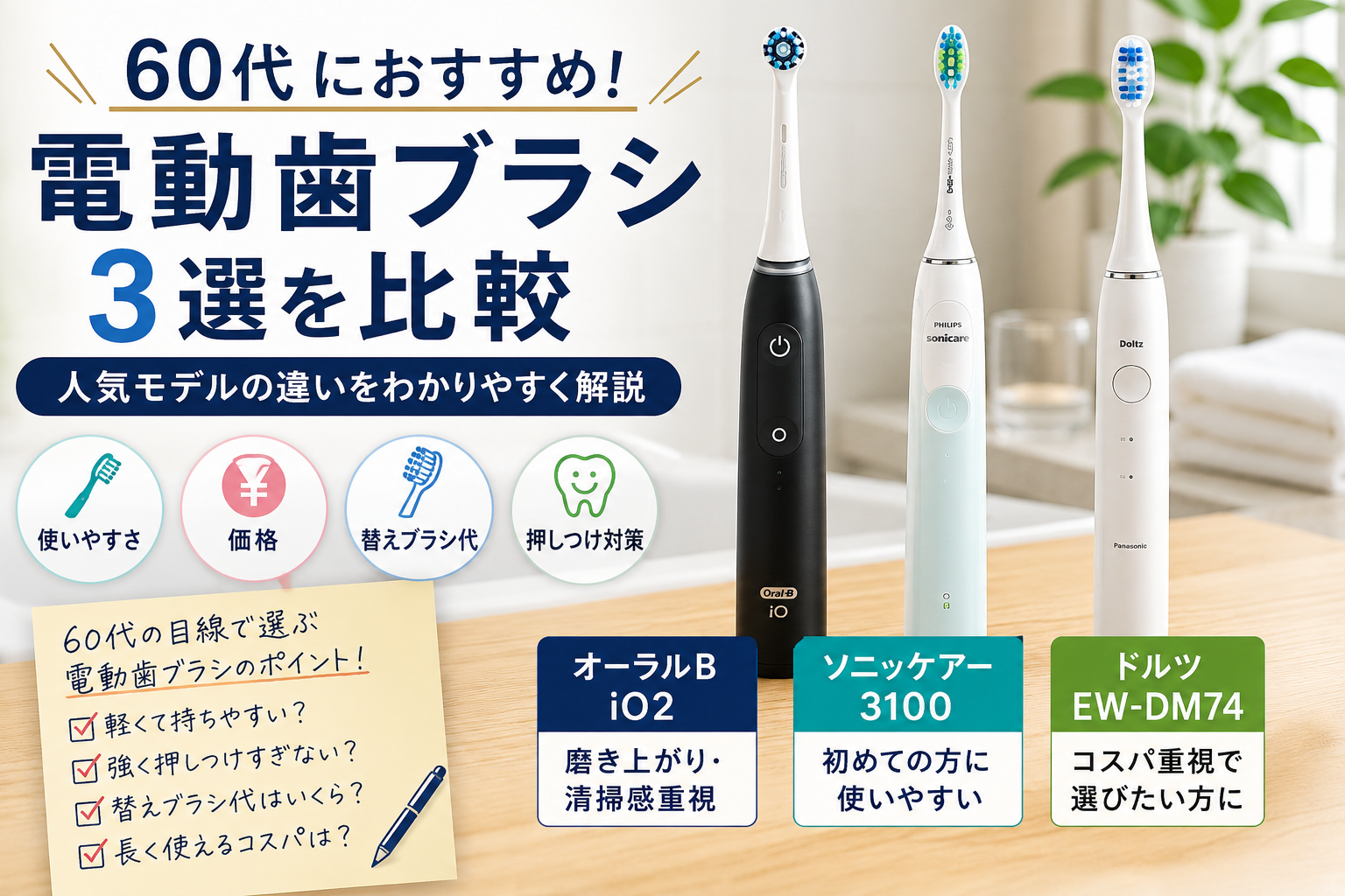 60代におすすめの電動歯ブラシ3選｜人気モデルを比較！